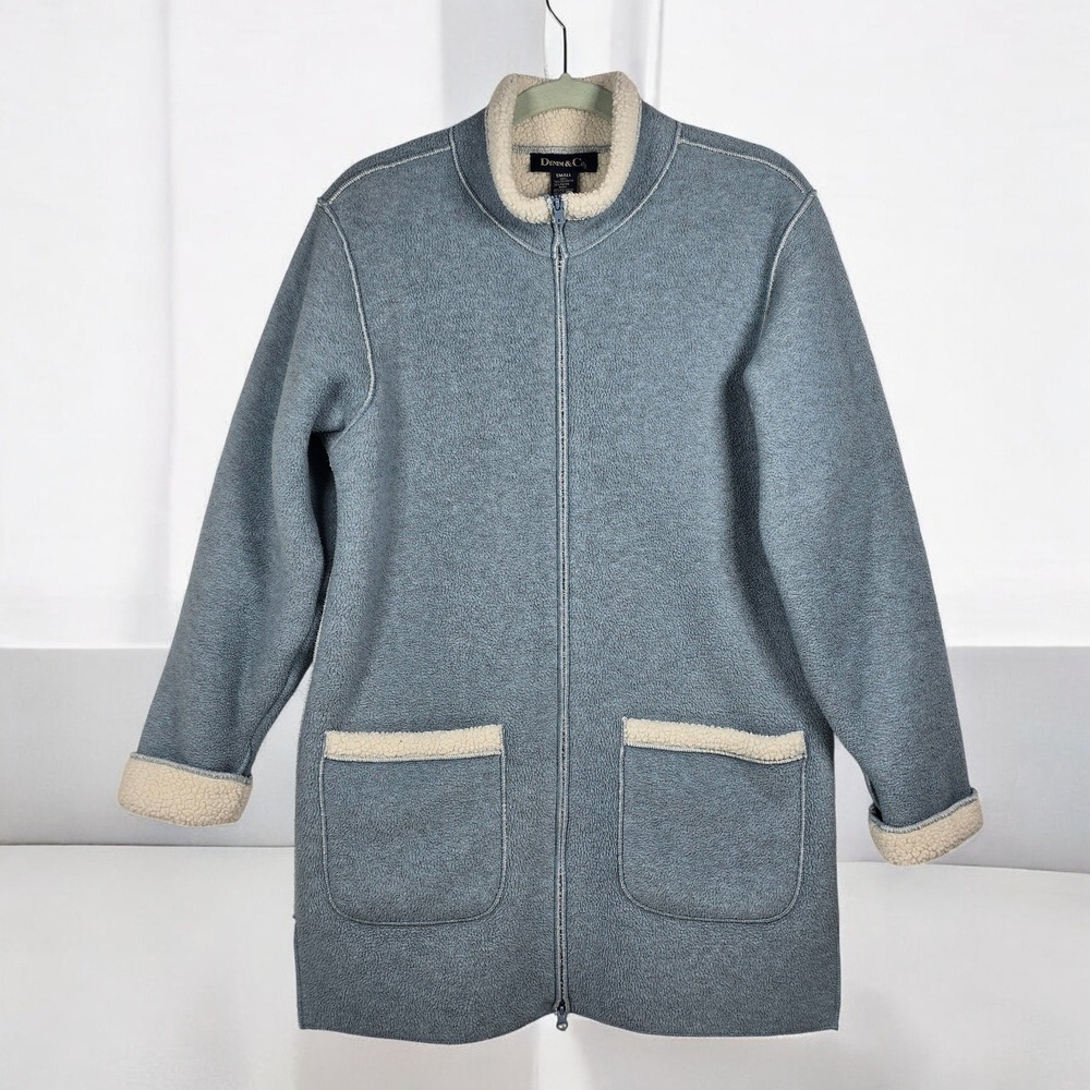 Denim Co Full Zip Sherpa Lined‎ Jacket Light Blue Womens Small Warm Cozy Outwear